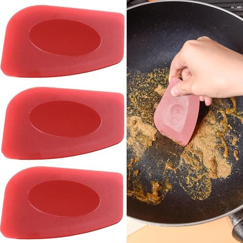 Lot de 3 grattoirs en plastique pour casseroles de cuisine en fonte - Grattoir robuste pour nettoyage de casseroles en fonte - Rouge
