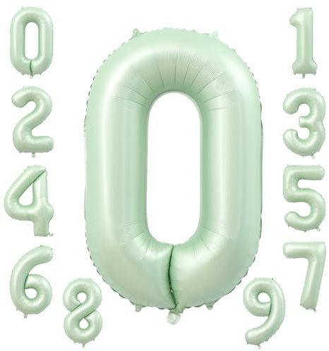 KOBOKO Zahlen Luftballon 0 Salbeigrün, 40 Zoll Luftballons Geburtstag Zahlen 0, Olivgrün Ballons Geburtstag 0 Junge, Grün Folienballon Zahl 0, Zahlenballon 0 für Junge Mädchen Geburtstagsdeko Deko
