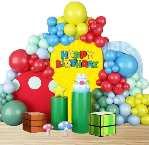 Super Luftballons Bogen Girlanden Set für Geburtstagspartys Mushroom Geburtstagsballons Dekorationen Party Gegenstände Zum Thema