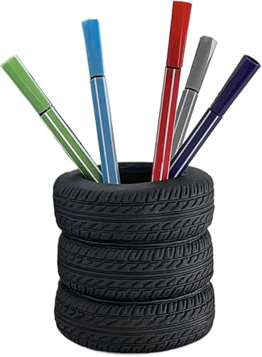 Qintreesify 1Pc Black Tire Pen Holder - Desk Pencil Holder, Tire-Shaped Desk Organize, Makeup Brush,Decorative l Storage Organizer For Home Company School