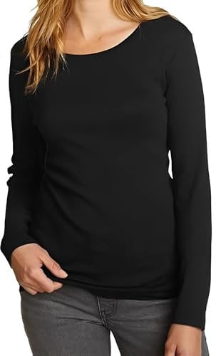 harlogistics Womens Plain Long Sleeve Round Neck Top Tshirt - Stylish Fit T-Shirt for Girls - Casual Wear - Basic Womens Stretch T-Shirt - Basic Stretchable Tees (Black, XL)