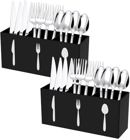 2pcs Clear Acrylic Cutlery Storage Organizer Large Silverware Caddy Countertop Knife Spoon and Fork Holder Easy to Clean 3 Section Tableware Storage Box for Kitchen Indoor Outdoor Decoration Supplies
