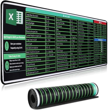 HGWALP Excel Cheat Sheet Desk Pad,Excel Mouse Pad Shortcuts,Large XXL Mouse pad Gaming|Desk mat for Keyboard and Mouse| Non-Slip Computer mat with excel Shortcuts,PC Office Spreadsheet Keyboard Mat