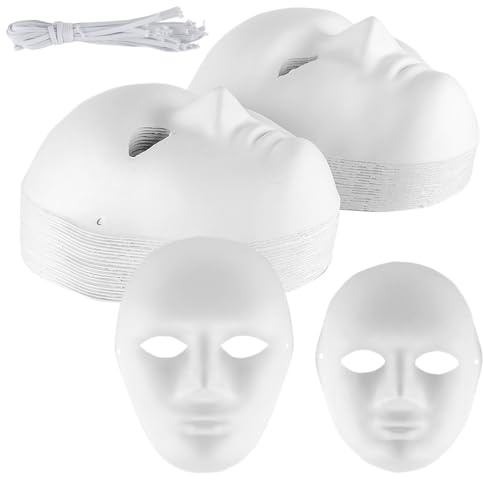 CHUENKUK 40 Stück Weiße Papiermasken zum Bemalen, Papier Maske Weiß, DIY Masken Blanko zum Basteln für Cosplay, Maskenball, Party, Deko