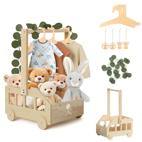 Yunlaishaocer Holz Baby Geschenk Korb mit Griff, Babykorb Neugeborene mit Grüne Kletterpflanzenzweige, Wickelkorb, Kinderdusche Holzkisten, Schwangerschaftsgeschenke für Neue Eltern