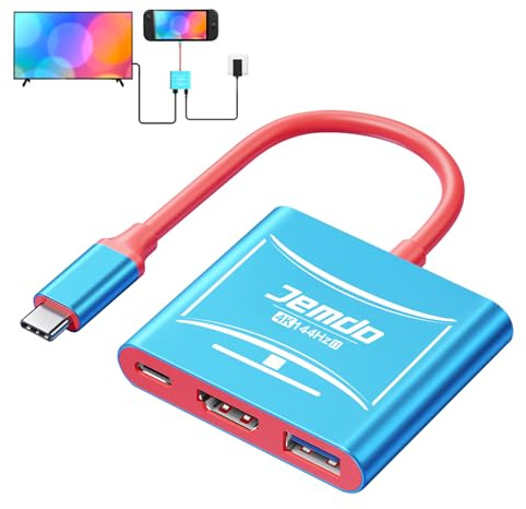JEMDO Switch 2 HDMI Adapter Dock Station(3 Ports),4K 144 Hz HDMI 2.1&48 Gbps,PD 100W & USB 3.2,Portable Travel Dock for TV Compatible with Nintendo Switch 2/OLED/2017/Steam Deck/ROG Ally
