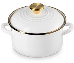 Le Creuset Enamel on Steel Traditional Petite Stockpot, 3.8 qt., White/Gold