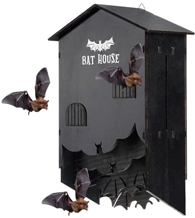 TQEBWUS Maisons de chauve-souris pour extérieur, nid de chauve-souris mural en bois, trois chambres, abri pour extérieur, cour, jardin, jardin, arbre, décoration d'Halloween