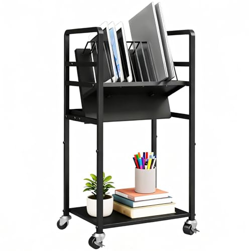 JOXPRING Metal Laptop Charging Station with Wheels, 12 Device Mobile Charging Cart for Laptops, Computers, Tablets and Chromebooks, Storage Rack for Office and Classroom