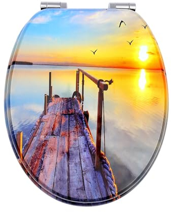 Fanmitrk WC Sitz mit Absenkautomatik, MDF Holzkern Toilettendeckel, Hochwertiger Klodeckel Stabil und Wackelt Nicht, Einfache Montage Toilettensitz, Klobrille mit Motiv