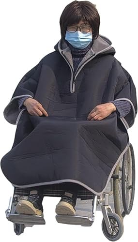 REHOOF Ganzkörper-Rollstuhldecke Für Erwachsene,Warme Rollstuhldecke Für Den Winter,Winddichter Rollstuhl-Umhang, Poncho Mit Kapuze Mit Fleece Gefütterte Reise-Thermodecke,Beindecke Rohlstuhlfahrer