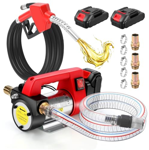 GEARFLOW 21V Fuel Transfer Pump Battery Powered, 12 GPM Electric Diesel Transfer Pump with 2 x 2.0Ah Batteries, 260W Portable Cordless Kit with Auto Shut-Off Nozzle & Hoses for Diesel Kerosene