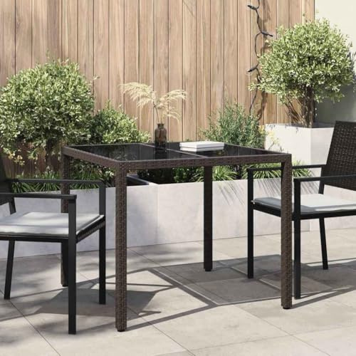 Hoopleep Garten-Esstisch Braun 90x90x75 cm aus Poly-Rattan, quadratisch, Outdoor-Tisch für Terrasse, robust, UV-beständig, langlebig