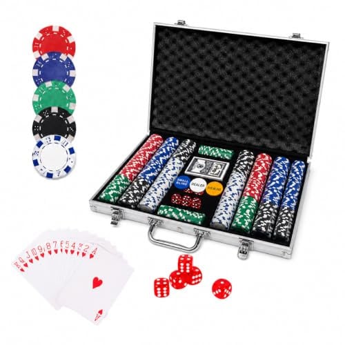 PLAYWUS Pokerkoffer mit 500 Laserchips 2 Pokerdecks 3 Button Poker Komplettset, Pokerset Profi Deluxe Set Strategiespiel Aluminiumkoffer Größe wählbar Pokerspiel für Familie, Party, Reise, Casino