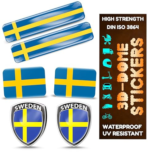INDIAN STORE 24 3D-Gel aufkleber Flagge Wetterfest UV-Schutz 3D Sticker Vinyl Auto Motorrad Fahrrad Laptop Länderflaggen Hochwertig Sticker nationalen Symbolen welt (Sweden, 6 Stück)