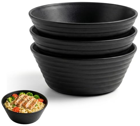 Bcuuozeeing 4er Schüssel 20cm Groß Schwarz Bowl Schüssel, Kunststoff Servierschüssel, Suppenschalen, Bruchfest, Leicht & Wiederverwendbar - Für Suppe, Pasta & Salat - Mikrowellen Spülmaschinenfest