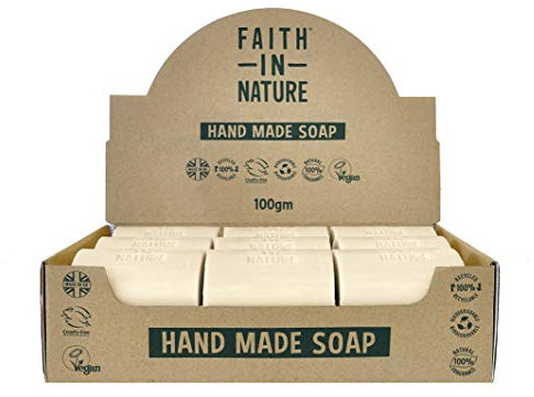 Faith In Nature Natural Hemp Hand Soap Bar Box Set, Restoring, Vegan & Cruelty Free, No SLS or Parabens, 18 x 100g
