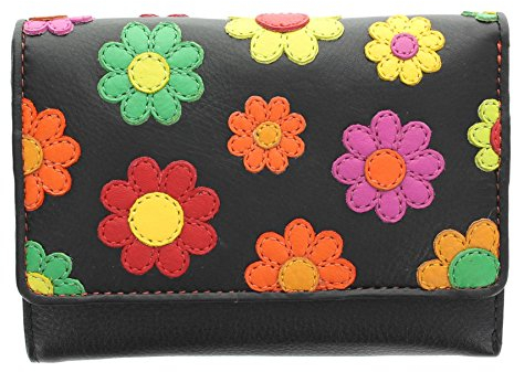 Visconti Daisy-Kollektion Paris Geldbörse Geldbeutel Damen, Leder, mit Überschlag mit RFID-Schutz DS81 Schwarz