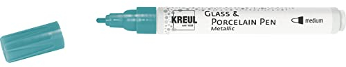 KREUL 16422 - Glass & Porcelain Pen Metallic medium, türkis, formstabile Rundspitze, Strichstärke ca. 2 - 4 mm, Porzellanmalstift mit brillanter, metallischer Farbe auf Wasserbasis, lösemittelfrei