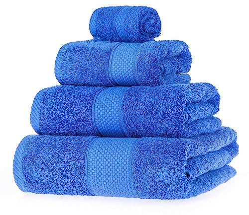 HOMESCAPES Blue Turkish Cotton 4 Piece Towel Set Soft & Absorbent 500 GSM Heavyweight Face Cloth, Hand Towel, Bath Towel & Bath Sheet Towel Bale