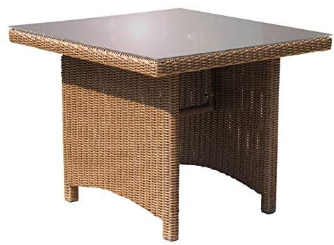 GRASEKAMP Qualität seit 1972 Rattan Tisch Ibiza 90x90cm mit Glasplatte Polyrattan Gartentisch