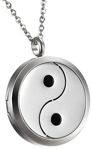 Flongo Aroma Diffuser kette Aromatherapie: Duft Halskette für Ätherische Öle Edelstahl Duftkette mit 6 Farbigen Filz Pads ölpads Silber Tai Chi yin yang für Damen Frauen