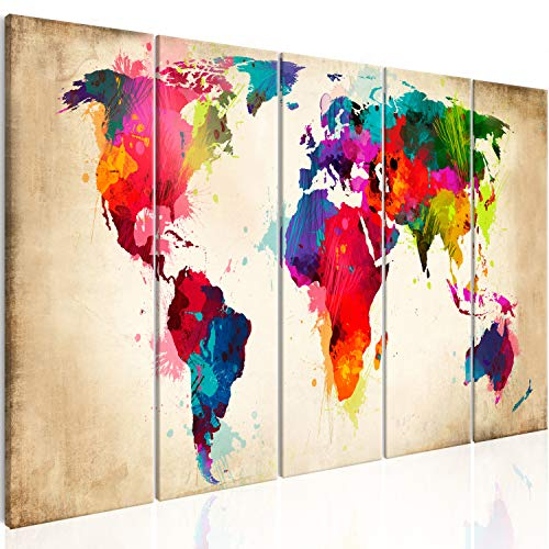 B&D XXL - Wandbilder XXL Weltkarte 225x90 cm Vlies Leinwandbild 5 Teilig Kunstdruck modern Wandbilder XXL Wanddekoration Design Wand Bild - Abstrakt bunt Landkarte Reise k-A-0247-b-n