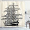 ABAKUHAUS Piratenschiff Duschvorhang, Segelboot Vintage, mit 12 Ringe Set Stielvoll Modern, 175x200 cm, Schwarz Creme