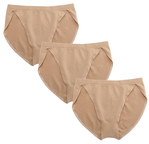 iMucci 3 pcs Professional Girl Ballet Dance Briefs Women - Beige Velvet Cotton Mid Rise Waist Panty Gymnastics Underpants (for Child 12-16 Years)