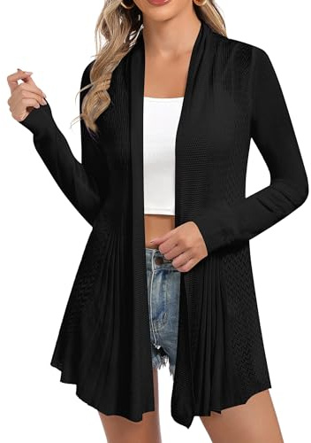 iClosam Damen-Strickjacke mit langen Ärmeln, drapiert, vorne offen, unregelmäßig, Wasserfallpullover, asymmetrischer Saum, Cardigan mit Taschen, #2 Schwarz, XL