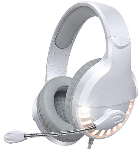 VersionTech Gaming Headset for PC PS4 PS5 Xbox One Controller;Over Ear Headphone with Crystal Stereo Bass Surround Sound, LED Light & Noise Cancelling Microphone for Mac PC Nintendo Switch Mac