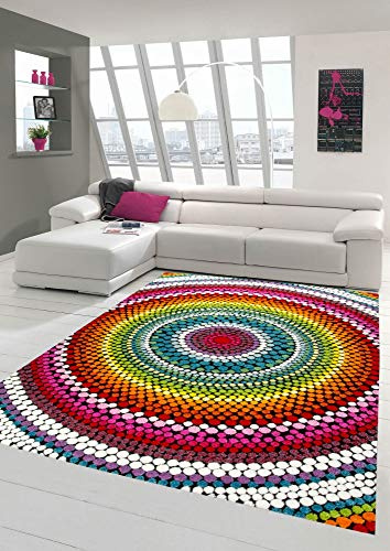 Teppich modern Wohnzimmer Teppich Regenbogen bunt Größe 200 x 290 cm