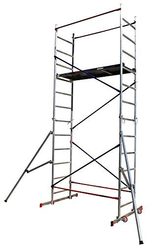 Gerüst / Gerüst aus Aluminium, 5 m Arbeitshöhe und 2 x Auslegern, 150 kg, mit farbcodierten Verstrebungen und vollständig verschweißten Rahmen, UK-Design