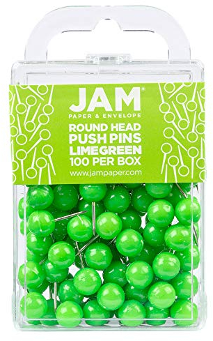 JAM PAPER Farbige Pinnwandnadeln - Runde - Limettengrüne - 100/Packung