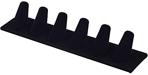 PandaHall 6 Finger Ring Display Ständer - Schwarzer Rechteckiger Samt Schmuck Veranstalter Stand - Aufbewahrung und Halter für Ringe