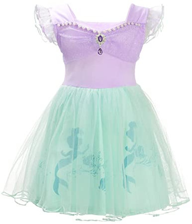 Lito Angels - Costume da principessa Ariel per bambine, Vestito Sirenetta per festa di compleanno, Gonna Tulle, Taglia 4-5 anni, Viola Verde 265