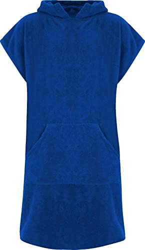Adults Hooded 100% Cotton Changing Robe Beach Terry Towelling Poncho Towel Swimming Surf (ROYAL BLUE, S/M)