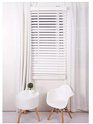 Aprica Venetian Shutter Window Blinds - Faux Wood With String Join Slats - Colour WHITE for Home Office Bedroom Easy Fit and Trimmable (Width: 195cm / Drop: 120cm)