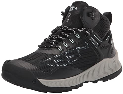 KEEN Women’s NXIS EVO Mid Height Waterproof Hiking Boots, Black/Blue Glass, 7.5 UK