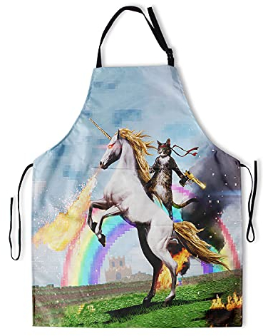 Giwawa Grillschürze mit 2 Taschen, Kochlätzchen, wasserdicht, öldicht, für Männer, Vater, Kochen, Grillen, Küche, Einhorn-Schürze, 27 X 31 Inch