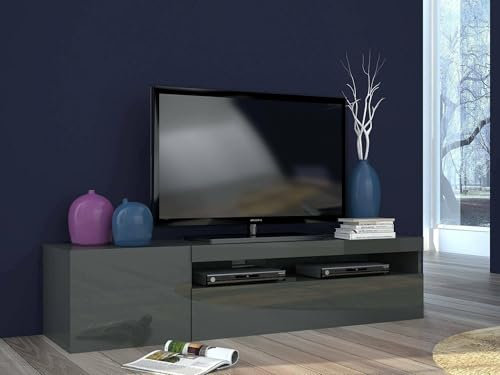 Dmora Mobile Porta TV Turi, Credenza Bassa da Soggiorno, Base Porta Televisione, 100% Made in Italy, cm 150x40h37, Antracite Lucido