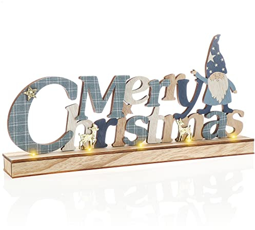 COM-FOUR® supporto decorativo a LED in legno, scritta illuminata su base | scritta decorativa da posare per Natale - luce d'atmosfera con timer