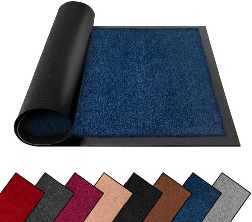 FB FunkyBuys Washable Dirt Trapper Door Mats Indoor & Outdoor, Heavy Duty Non Slip Doormats, Rubber Backed Floor Mat, Super Absorbent Front Door Mat, Entrance Rug (Dark Blue-Plain, 50cm x 80cm)