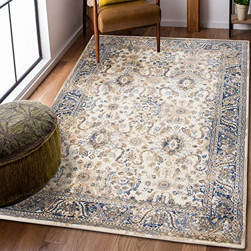 Carpeto Rugs Teppich Orientalisch Muster und Vintage Look - Kurzflor, Weich und Glanz - Teppich für Wohnzimmer, Schlafzimmer, Esszimmer - ÖKO-TEX Wohnzimmerteppich - Beige Creme 1-80 x 150 cm