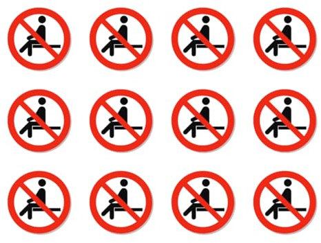Sitzen verboten, Verbotszeichen: P018 - DIN EN ISO 7010 / ASR A1.3 - Aufkleber: Ø 2,5 cm, 12 Stück