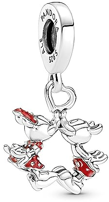 PANDORA DISNEY Charm Anhänger Mickey Mouse & Minnie Mouse Kuss Silber Emaille Rot 790075C01