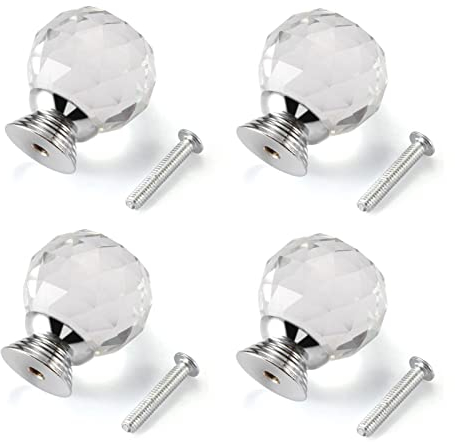 Yesmin Crystal Door Knobs,4 Pcs 30MM Crystal Drawer Carbinet Door Handle Puller with Screws for Home Kitchen Office Drawer Cupboard Closet