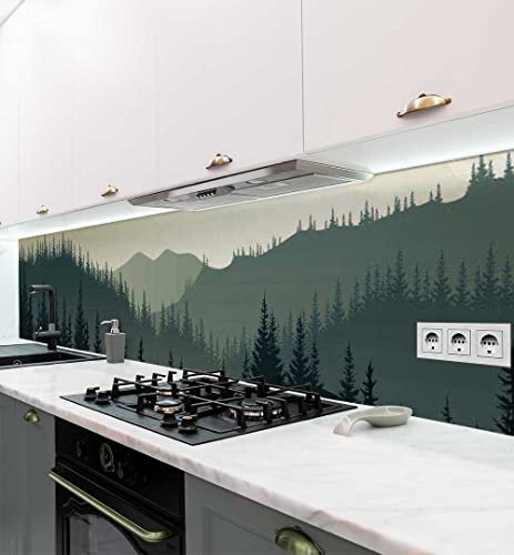 MyMaxxi Küchenrückwand Folie selbstklebend matt - einfache Montage ohne Bohren 0,4mm stark Versteift - Motiv Waldlichtung Berge 60cm hoch - Spritzschutz Küche Klebefolie ? Landschaft 60 x 60cm
