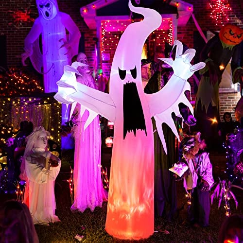 Solpex Halloween Deko aufblasbar Geist Dekoration, 240cm/ 8FT selbstaufblasend mit LEDs mit Flammeneffekt, gruselig Geist Ballon für Halloween, Party, Garten, Rasen, Hof Dekoration (weiß)