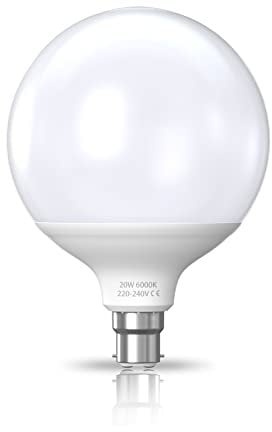 Bonlux 20W G120 B22 LED Globe Light Bulb Bayonet Base Milky Lampshade 1500 Lumen Equivalent 200W Incandescent Bulb for Indoor/Outdoor Home Decoration Lighting (Cool White 6000K, Non-Dimmable)